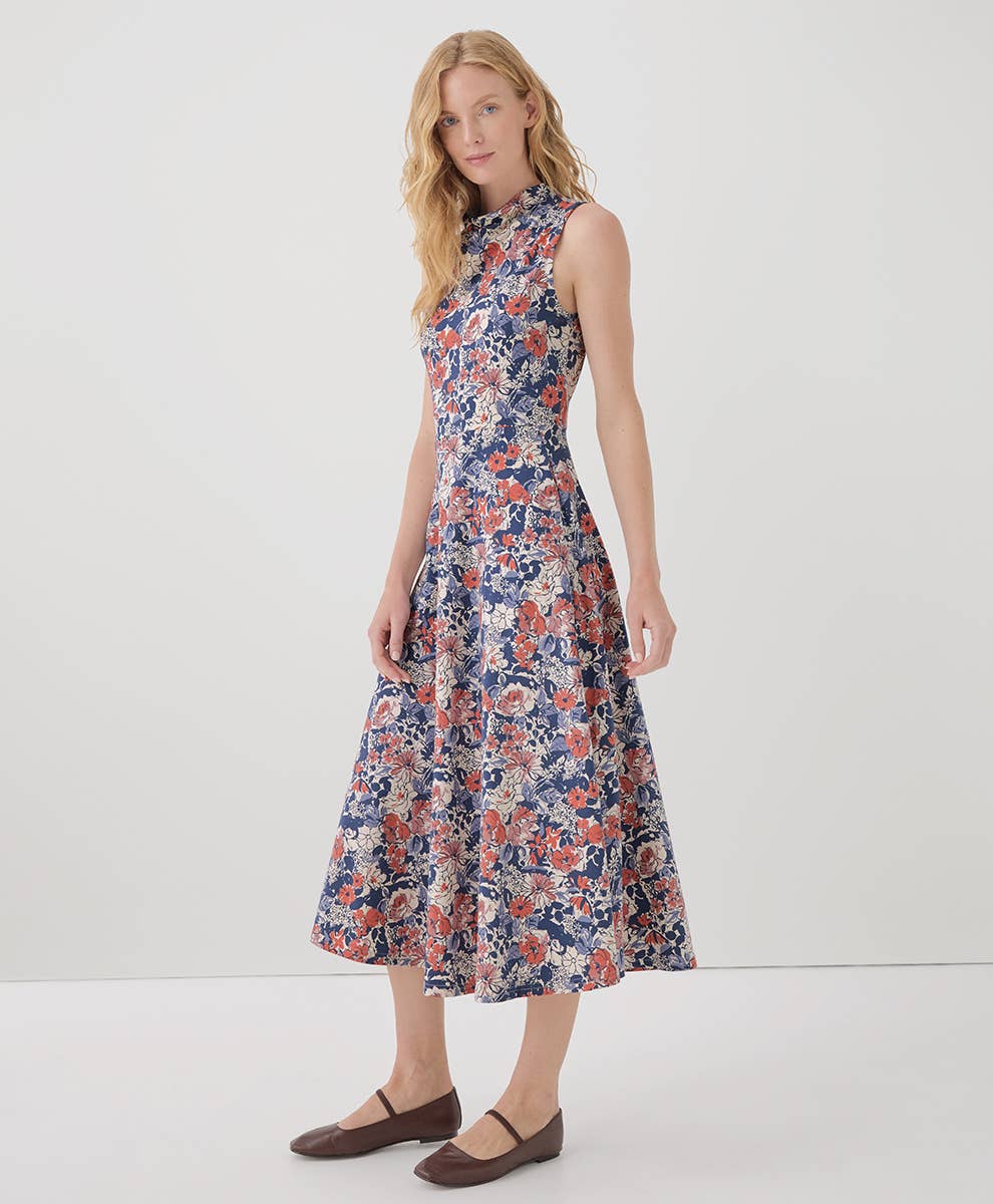 Women's Organic Fit & Flare Cowl Neck Dress in Autumn Cosmos | Size Medium