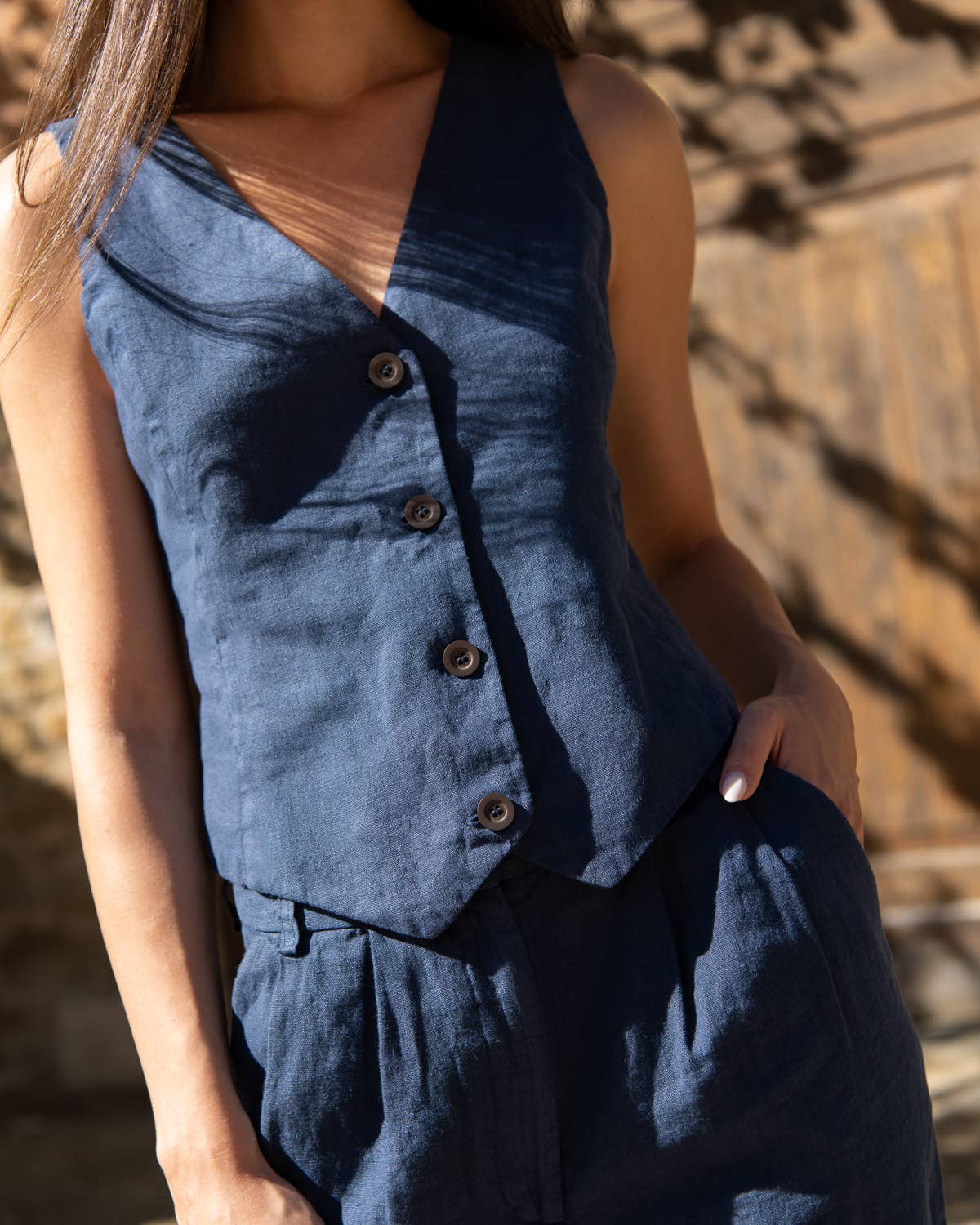 Linen Vest Amy in Dark Blue