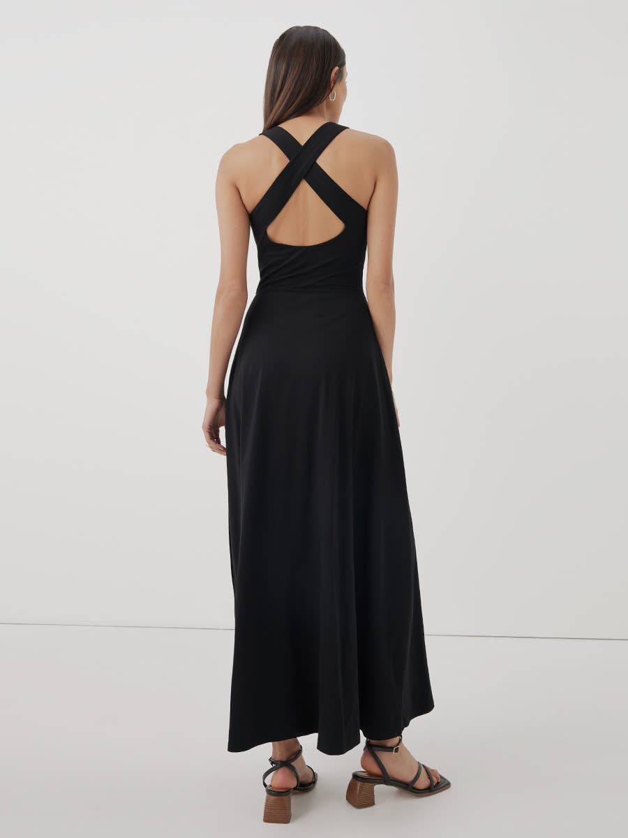 Fit & Flare Open Back Maxi Dress - Namasvie Fit & Flare Open Back Maxi Dress - Namasvie