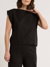 Sleeveless top, organic black cotton - Everyday