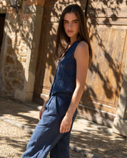 Linen Vest Amy in Dark Blue