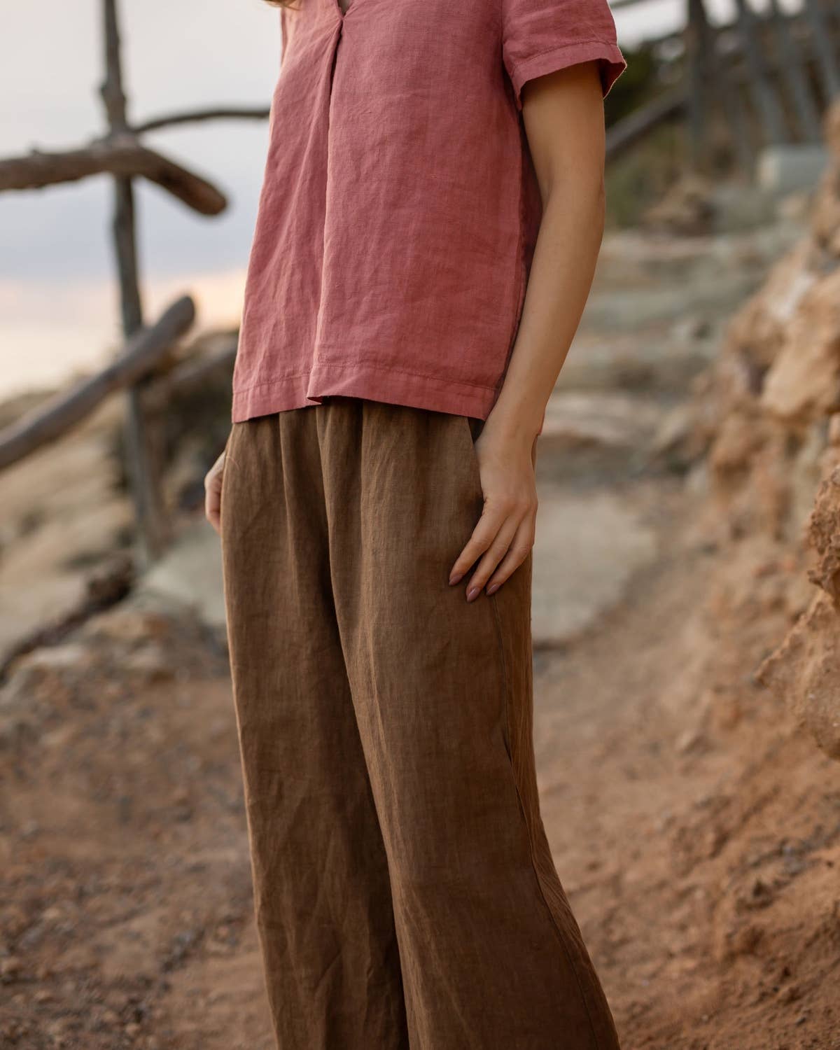 BROWN LINEN TROUSERS GEORGINA