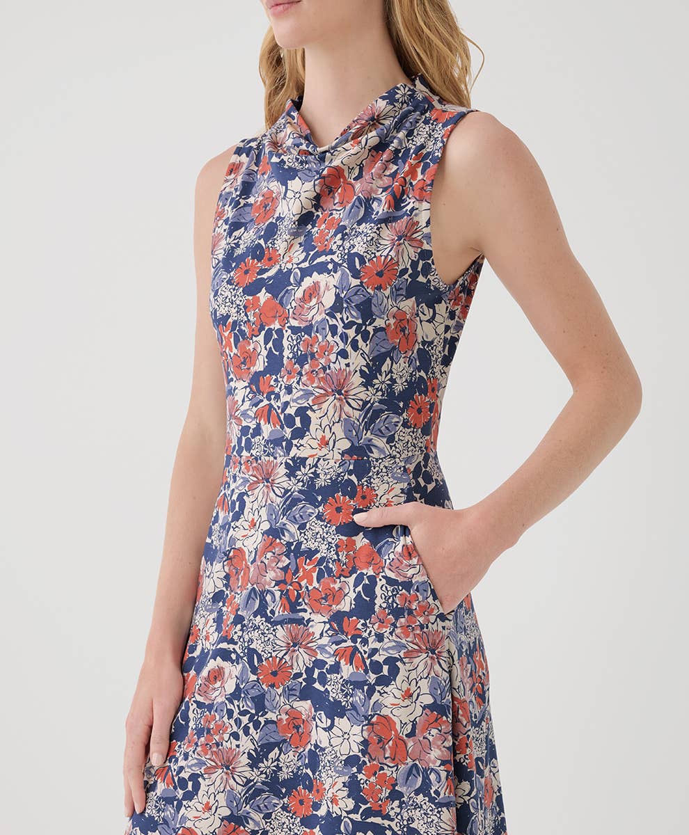 Women's Organic Fit & Flare Cowl Neck Dress in Autumn Cosmos | Size Medium | Fair Trade by p a c t Women's Organic Fit & Flare Cowl Neck Dress in Autumn Cosmos | Size Medium | Fair Trade by p a c t